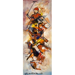 Mashkoor Raza, 12 x 36 Inch, Oil on Canvas, Polo Painting, AC-MR-685